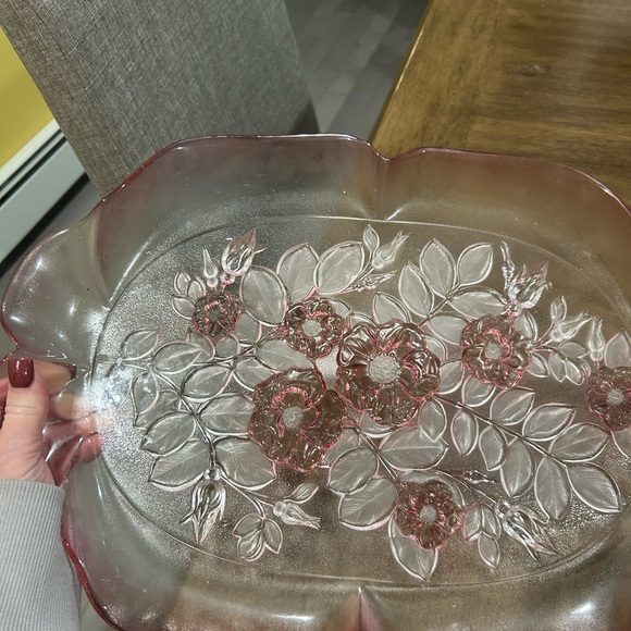 Vintage Mikasa Pink Rosella crystal serving tray, GUC, No chips, she's stunning. - Picture 3 of 7